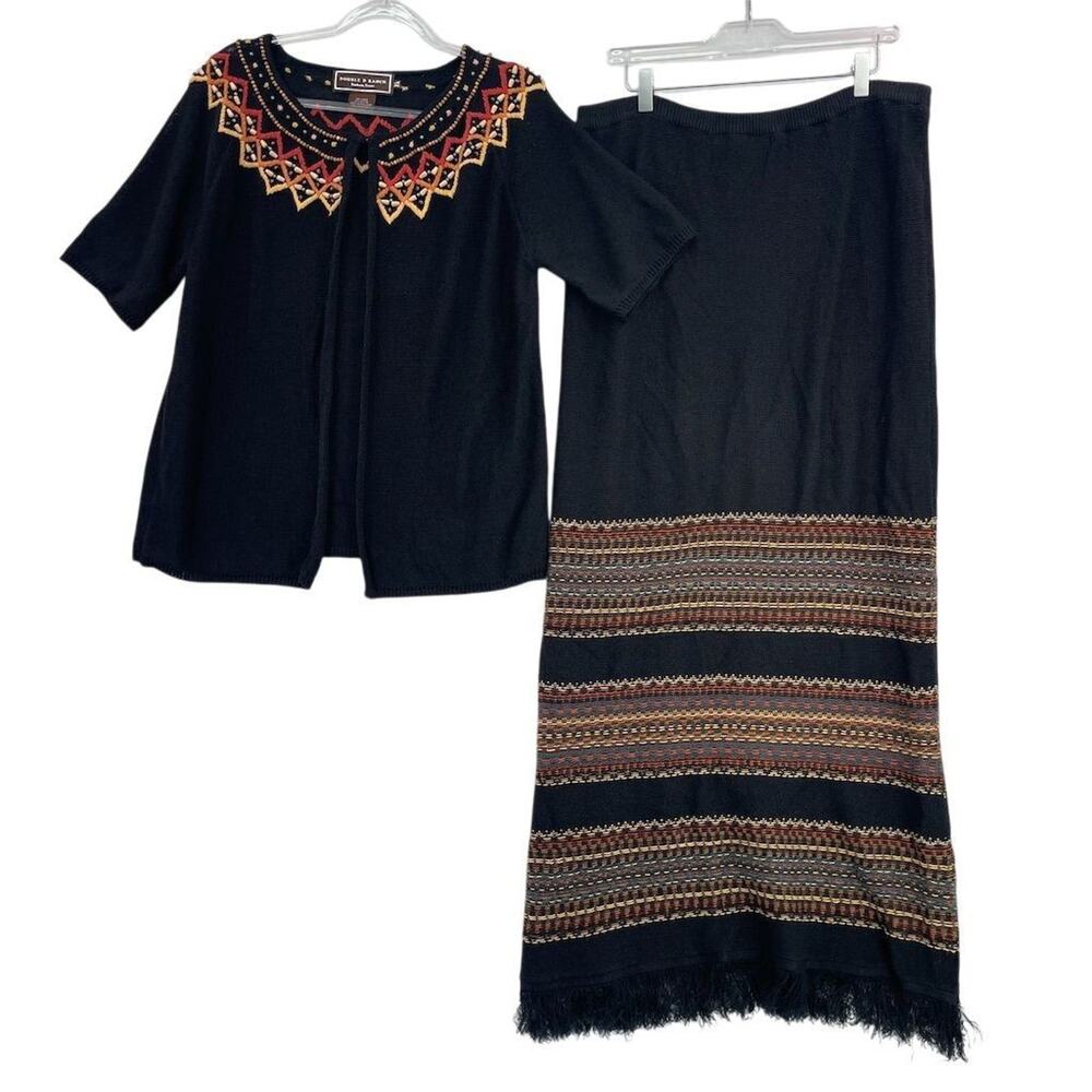 Double D Ranch‎ Knit Sweater Skirt Set Womens Sz XL / Large Embroidered Beaded